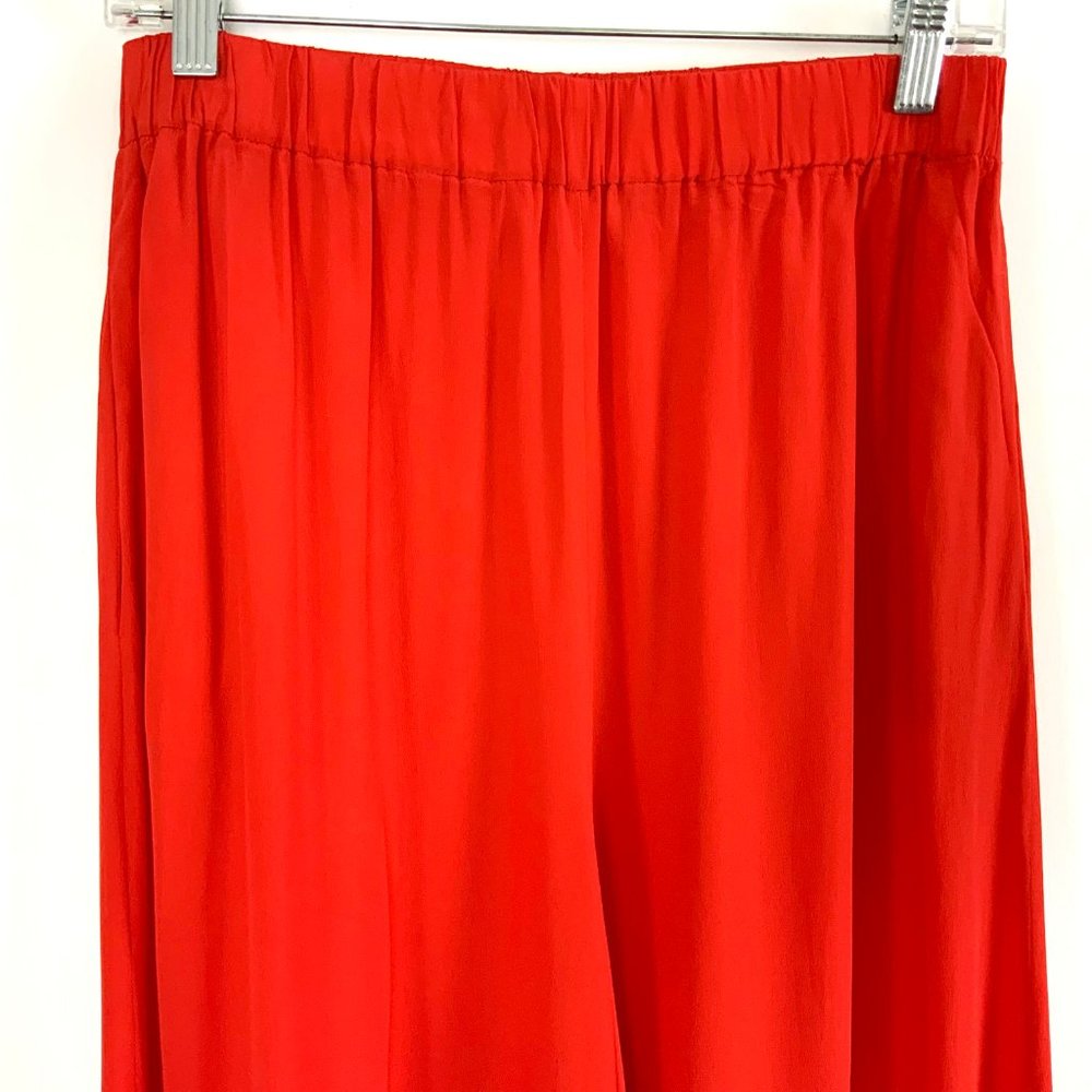 Les Copains Italy Scarlet Red Wide Leg Silk Palazzo Pants Size 8 - Picture 5 of 16